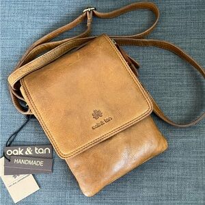 NWT OAK & TAN SMALL CROSSBODY SHOULDER BAG PURSE LEATHER